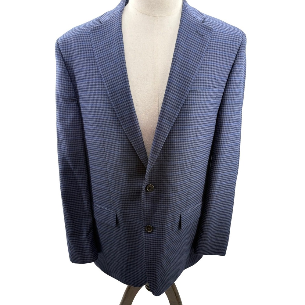 Lauren Ralph Lauren Mens Blue Houndstooth Sport Coat Blazer 44L Stretch